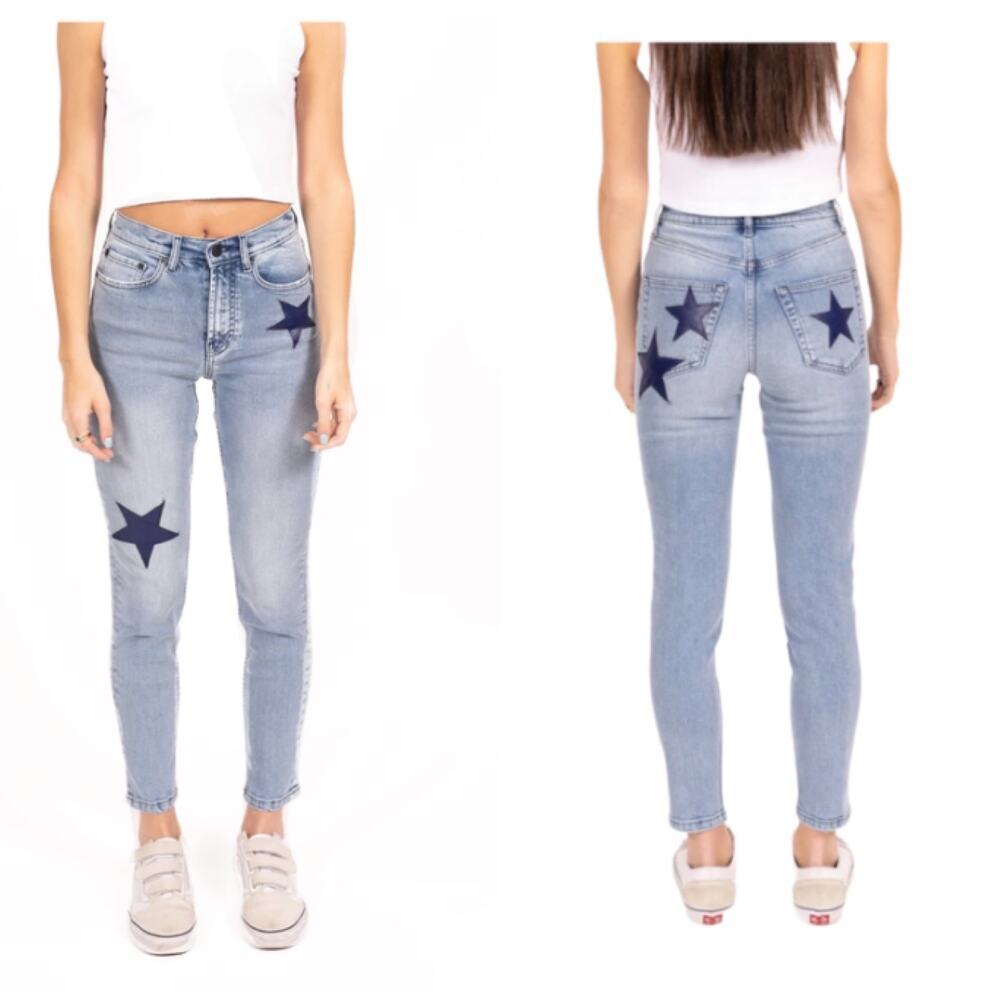 Unemployed Denim Starry Night Jeans‎ Medium Wash Navy Blue Stars Size 27